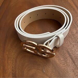 Vegan White Belt with Gold Buckle